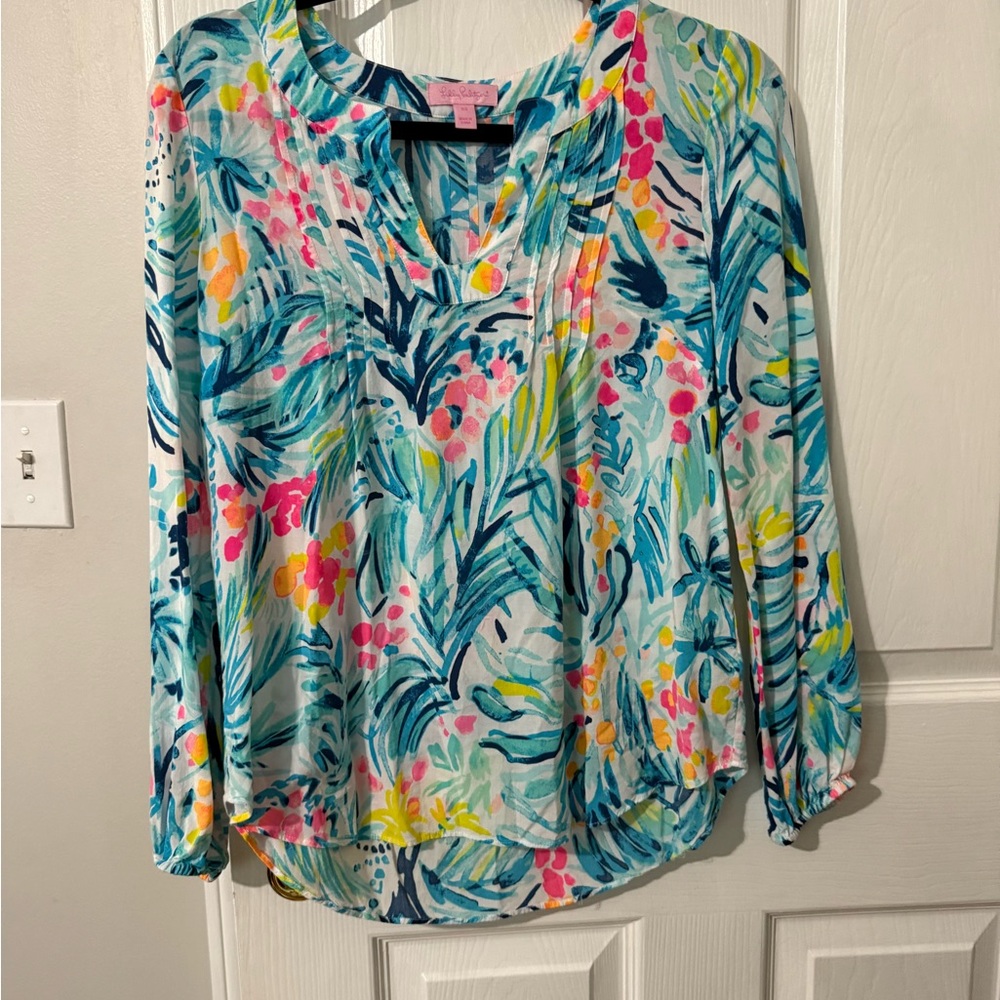 Lilly Pulitzer Vibrant Floral Blouse - Blue, Pink, Yellow